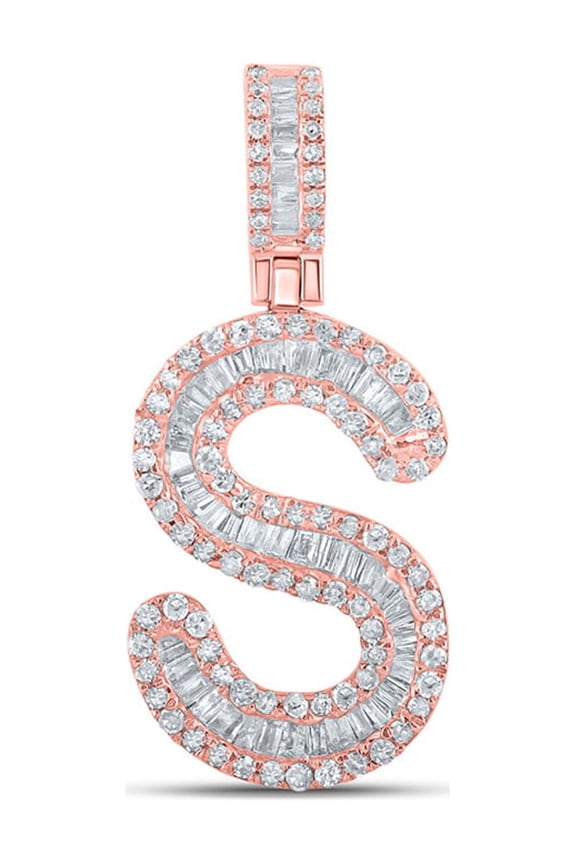 10k Rose Gold Mens Baguette Diamond S Initial Letter Pendant 1/2 Ctw