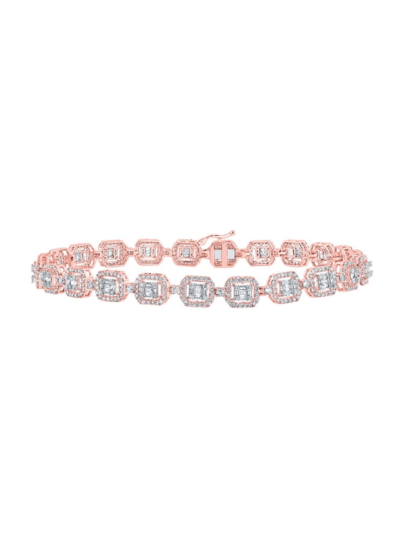10k Rose Gold Mens Baguette Diamond Square Link Bracelet 4 Ctw