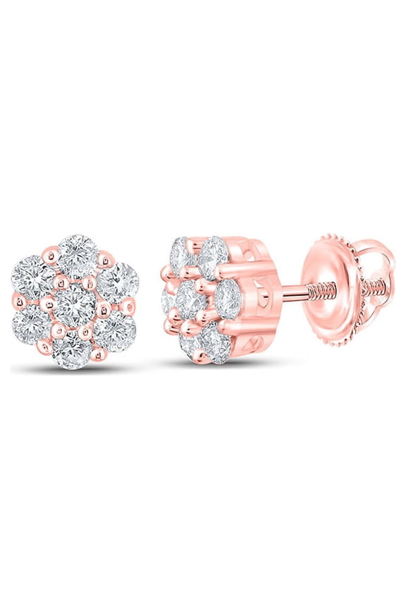 10k Rose Gold Mens Diamond Flower Earrings 1/4 Ctw