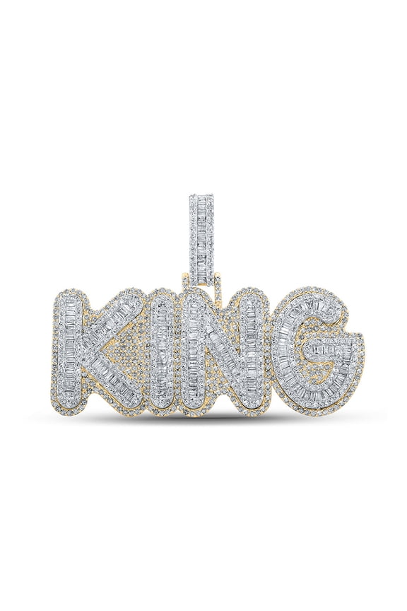 10k Two-tone Gold Mens Baguette Diamond King Charm Pendant 5-1/4 Ctw