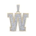 thumbnail image 1 of Macey Worldwide Jewelry 10k Two-tone Gold Mens Baguette Diamond W Initial Letter Charm Pendant 3 Ctw, 1 of 2