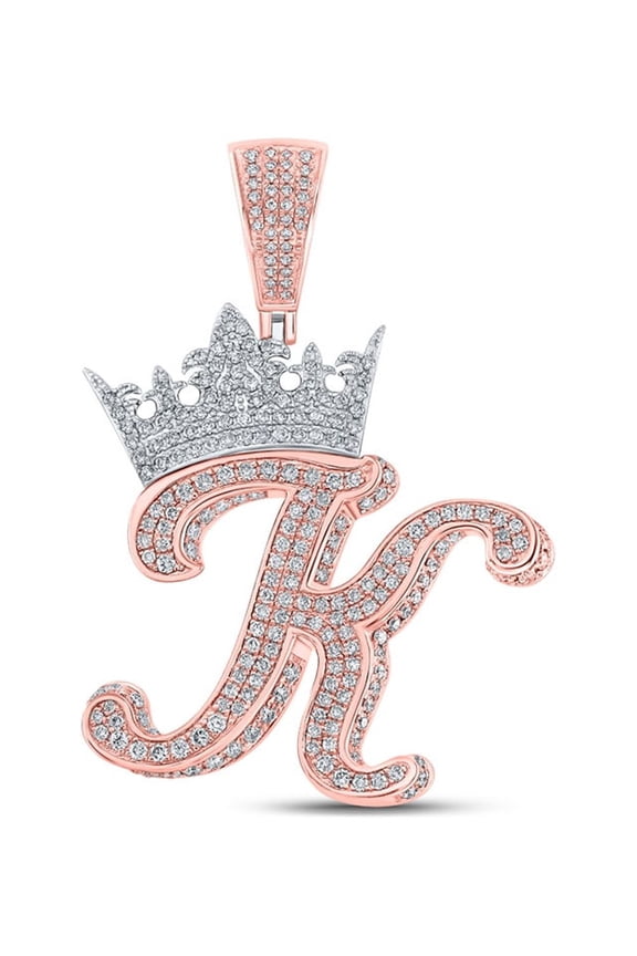 10k Two-tone Gold Mens Diamond Crown K Letter Charm Pendant 1-7/8 Ctw