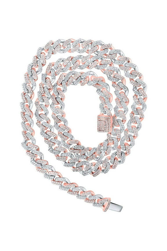 10k Two-tone Gold Mens Diamond Cuban Link Chain Necklace 9-3/4 Ctw