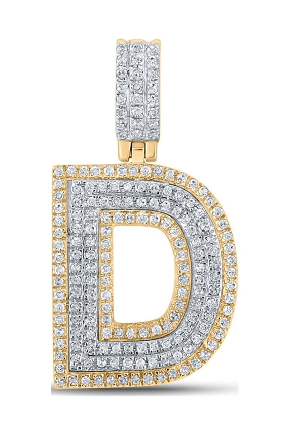 10k Two-tone Gold Mens Diamond D Initial Letter Pendant 1/2 Ctw