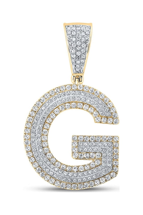 10k Two-tone Gold Mens Diamond Initial G Letter Charm Pendant 7/8 Ctw