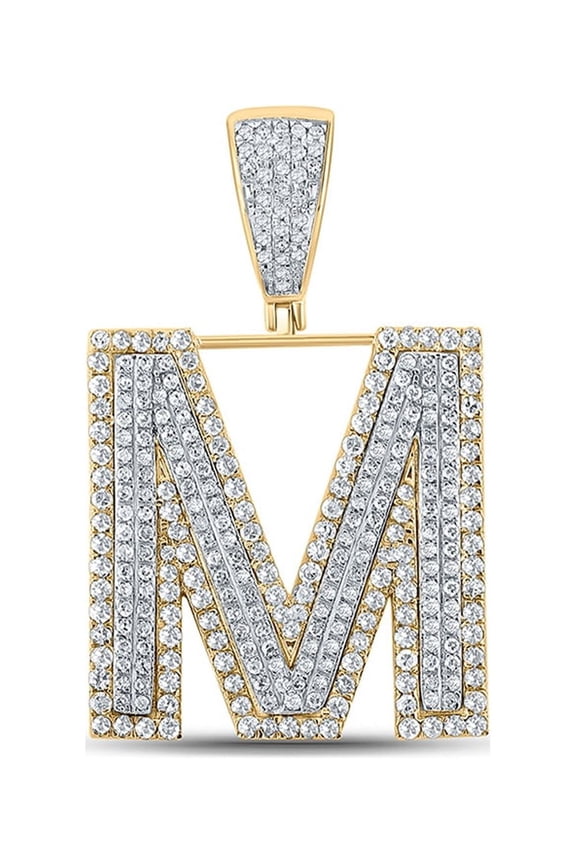 10k Two-tone Gold Mens Diamond Initial M Letter Charm Pendant 1-1/5 Ctw