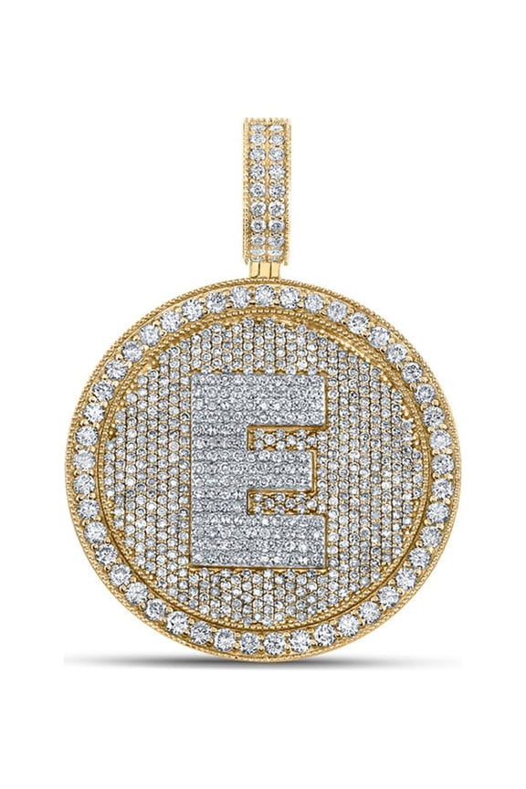 10k Two-tone Gold Mens Diamond Letter E Circle Charm Pendant 4 Ctw