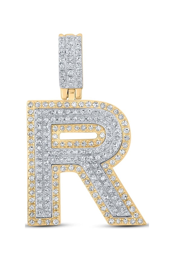 10k Two-tone Gold Mens Diamond R Initial Letter Pendant 5/8 Ctw