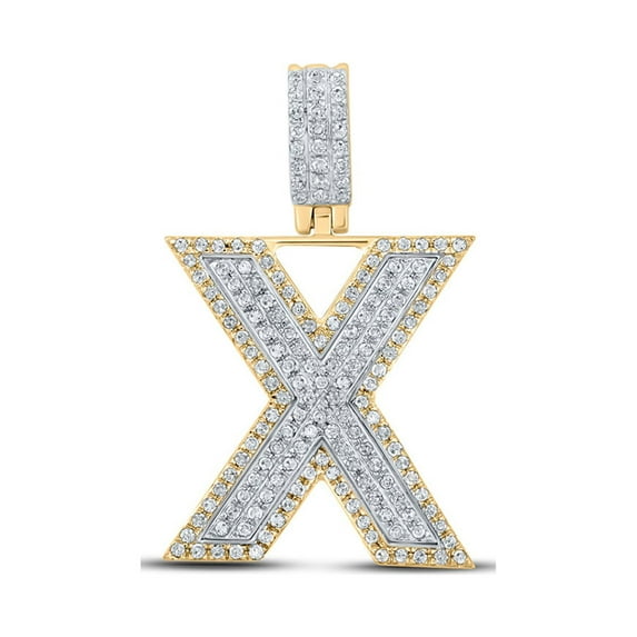 Macey Worldwide Jewelry 10k Two-tone Gold Mens Diamond X Initial Letter Pendant 1/2 Ctw