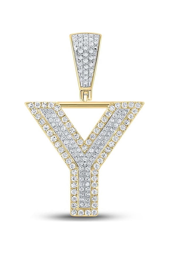 10k Two-tone Gold Mens Diamond Y Letter Charm Pendant 5/8 Ctw