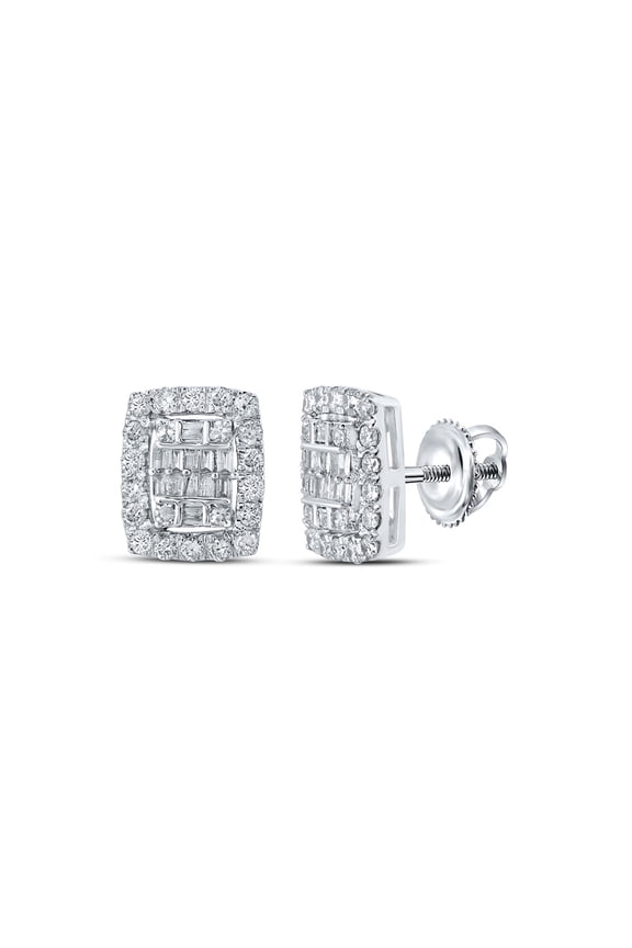 10k White Gold Baguette Diamond Rectangle Earrings 1/2 Ctw