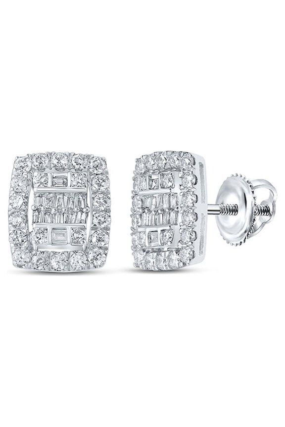 10k White Gold Baguette Diamond Rectangle Earrings 1 Ctw