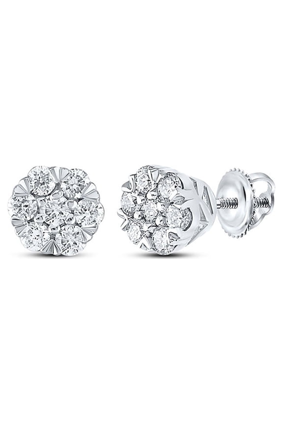 10k White Gold Diamond Flower Earrings 1/4 Ctw