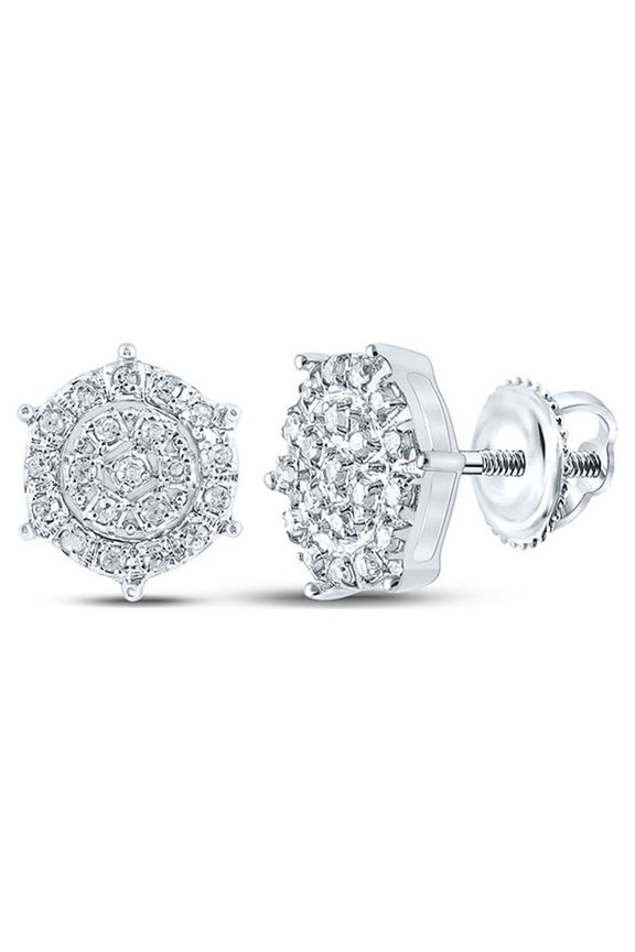 10k White Gold Diamond Hexagon Earrings 1/8 Ctw