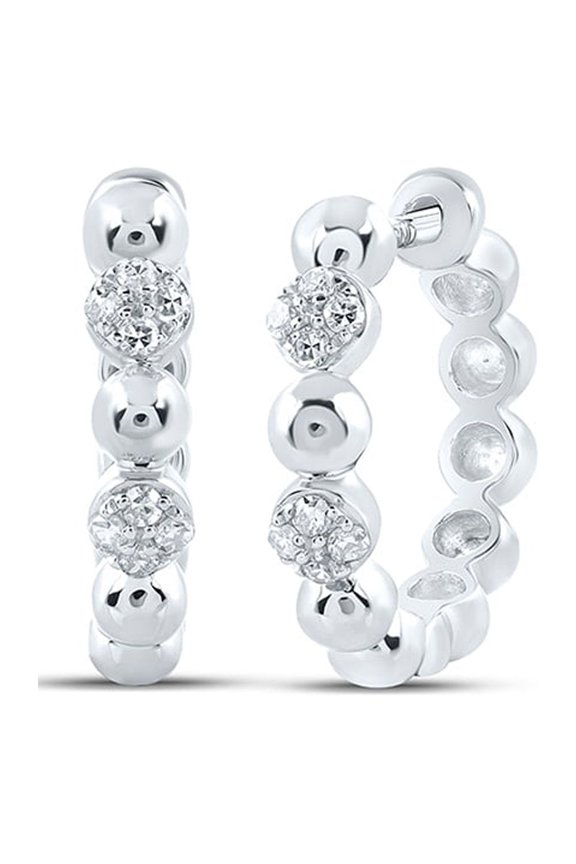 10k White Gold Diamond Hoop Earrings 1/10 Ctw