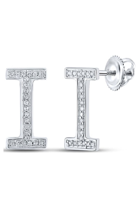 10k White Gold Diamond I Initial Letter Earrings 1/10 Ctw
