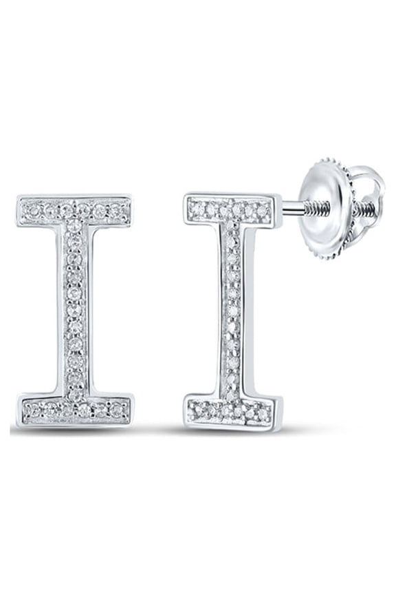 10k White Gold Diamond I Initial Letter Earrings 1/10 Ctw