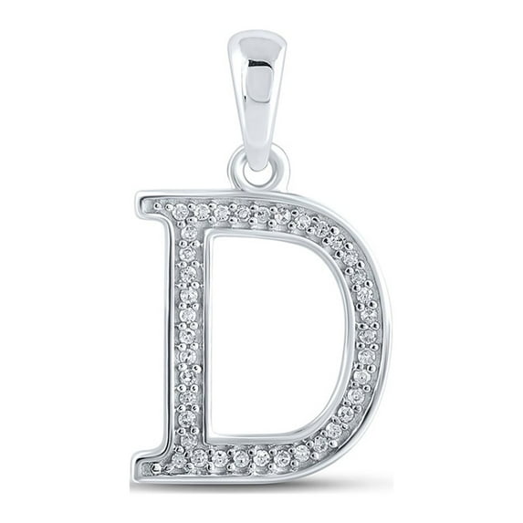 Macey Worldwide Jewelry 10k White Gold Diamond Initial D Letter Pendant 1/12 Ctw