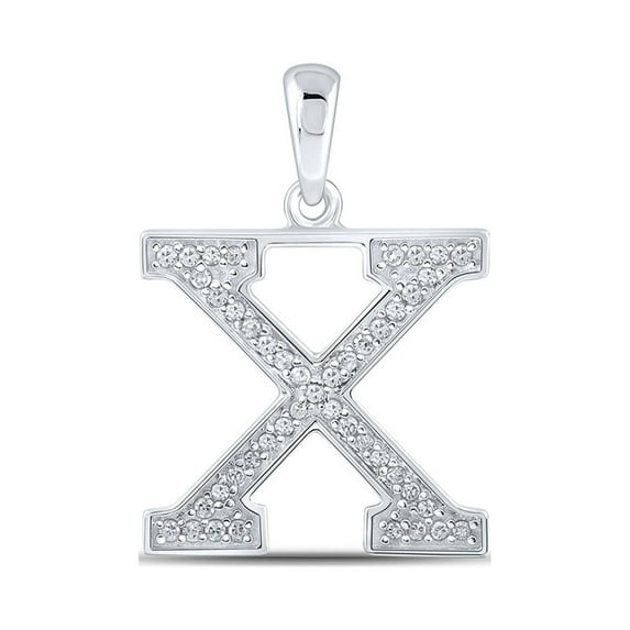 Macey Worldwide Jewelry 10k White Gold Diamond Initial X Letter Pendant 1/10 Ctw