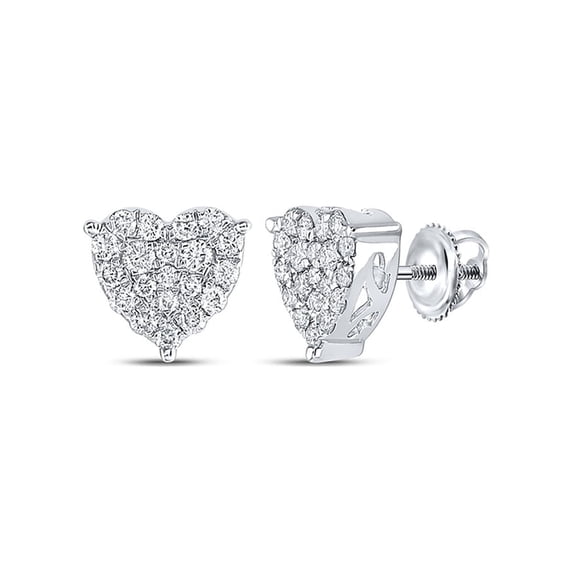 Macey Worldwide Jewelry 10k White Gold Diamond Lovely Heart Earrings 3/4 Ctw