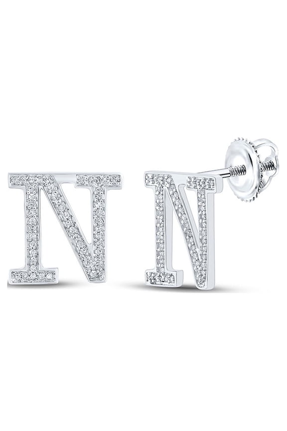 10k White Gold Diamond N Initial Letter Earrings 1/5 Ctw