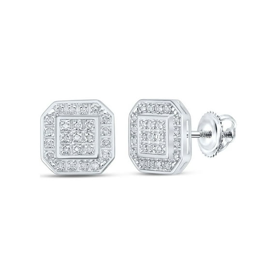 Macey Worldwide Jewelry 10k White Gold Diamond Octagon Earrings 1/6 Ctw