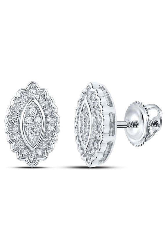 10k White Gold Diamond Oval Earrings 1/5 Ctw