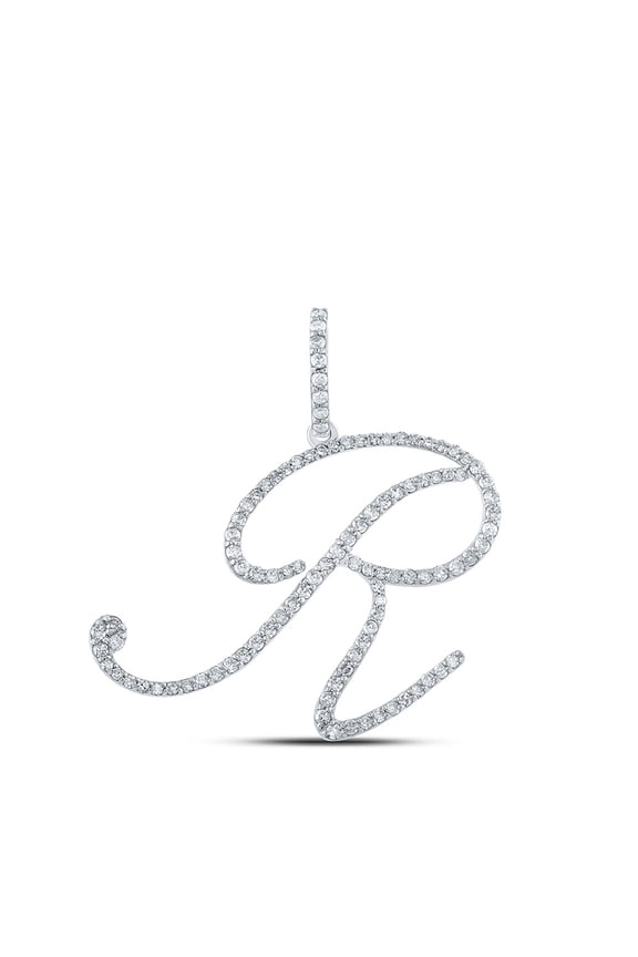 10k White Gold Diamond R Initial Letter Pendant 5/8 Ctw