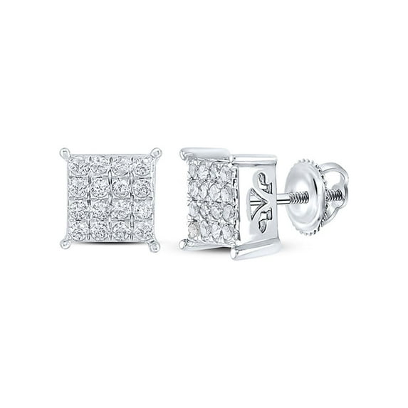 Macey Worldwide Jewelry 10k White Gold Diamond Square Earrings 1/4 Ctw