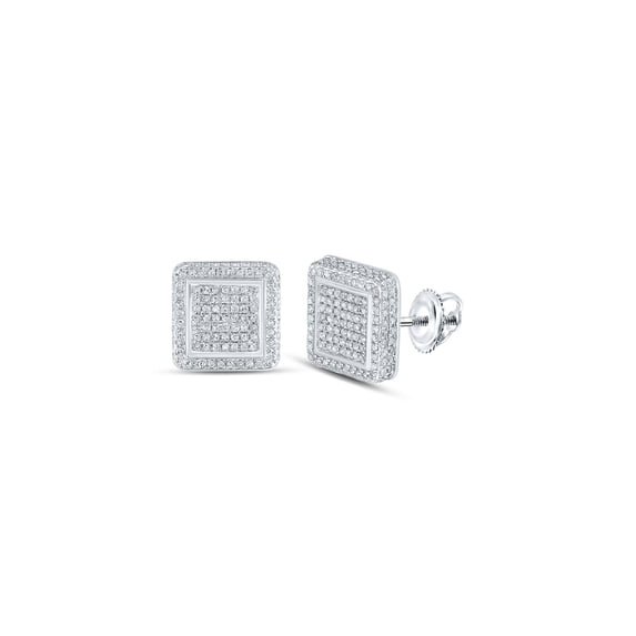 Macey Worldwide Jewelry 10k White Gold Diamond Square Earrings 7/8 Ctw