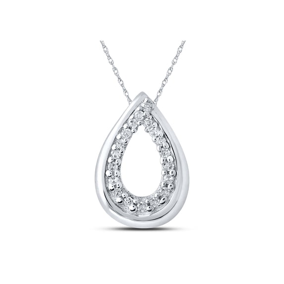 Macey Worldwide Jewelry 10k White Gold Diamond Teardrop Pendant 1/10 Ctw