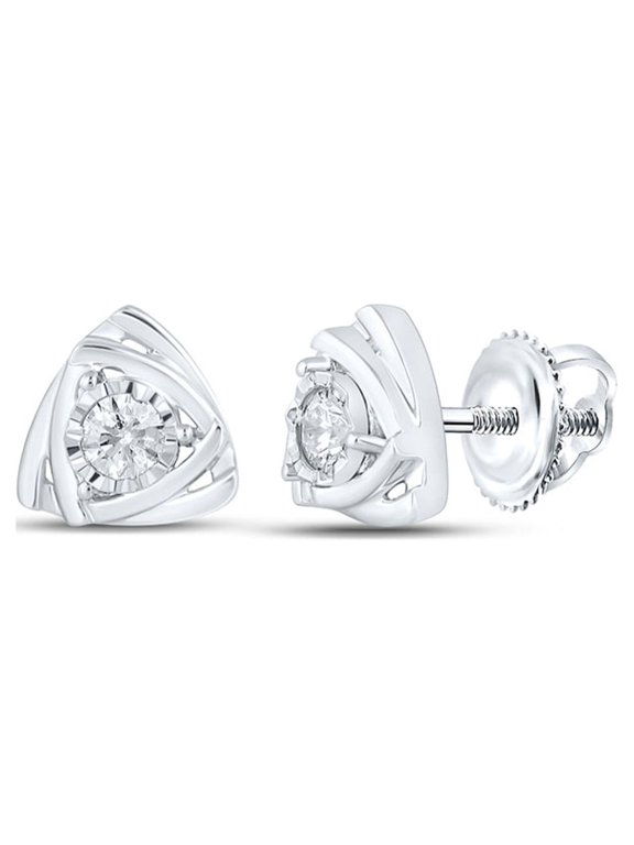 10k White Gold Diamond Triangle Earrings 1/6 Ctw