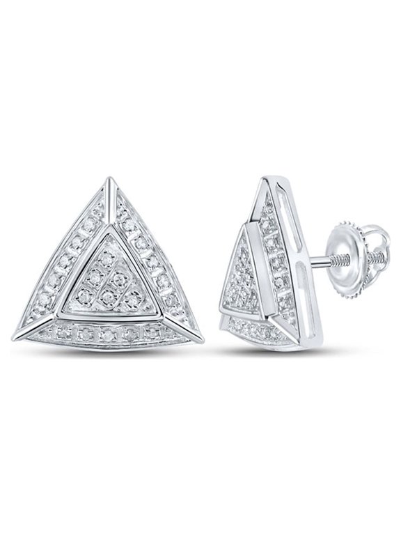 10k White Gold Diamond Triangle Earrings 1/8 Ctw