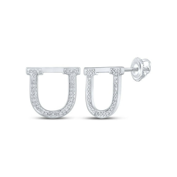 Macey Worldwide Jewelry 10k White Gold Diamond U Initial Letter Earrings 1/6 Ctw