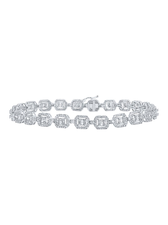 10k White Gold Mens Baguette Diamond Square Link Bracelet 4 Ctw