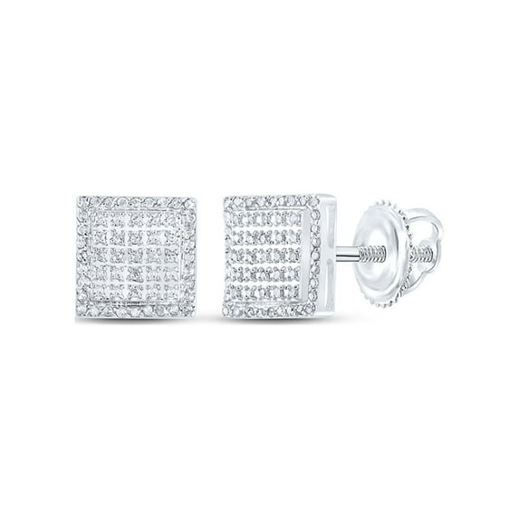 Macey Worldwide Jewelry 10k White Gold Mens Diamond Square Earrings 1/3 Ctw