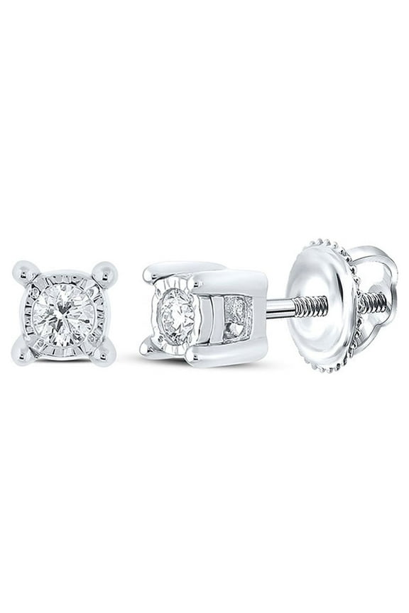 10k White Gold Mens Diamond Stud Earrings 1/10 Ctw