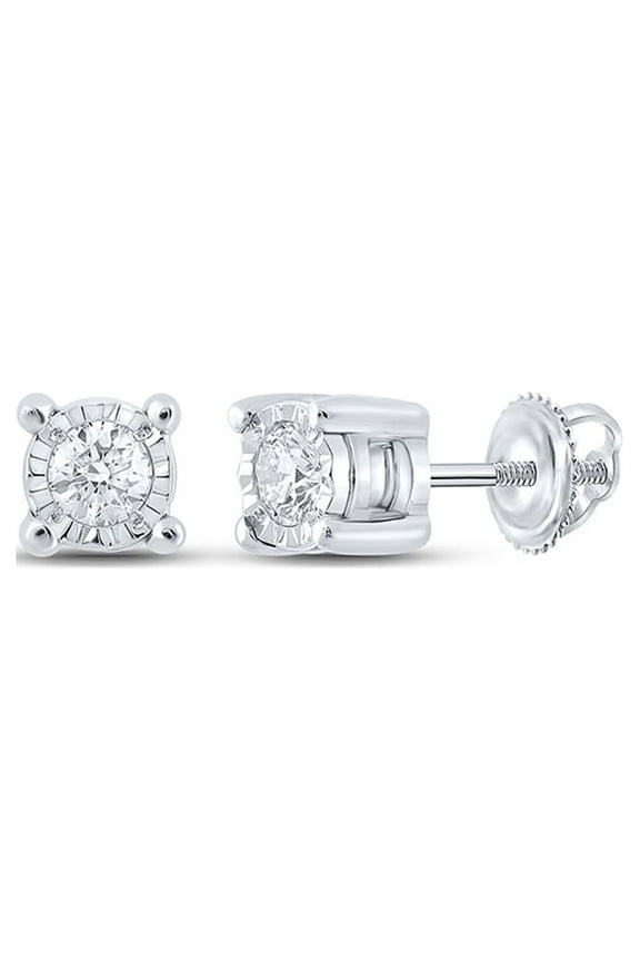 10k White Gold Mens Diamond Stud Earrings 1/6 Ctw
