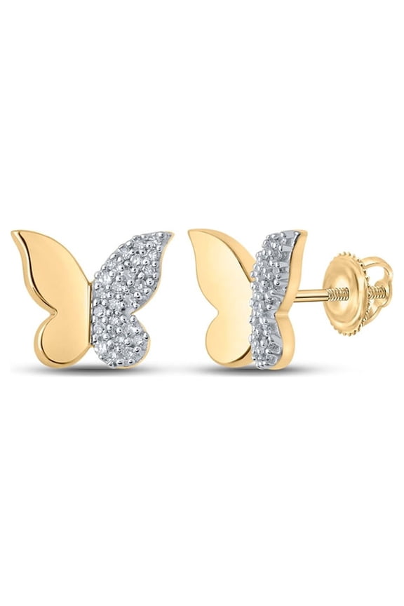 10k Yellow Gold Diamond Butterfly Earrings 1/8 Ctw