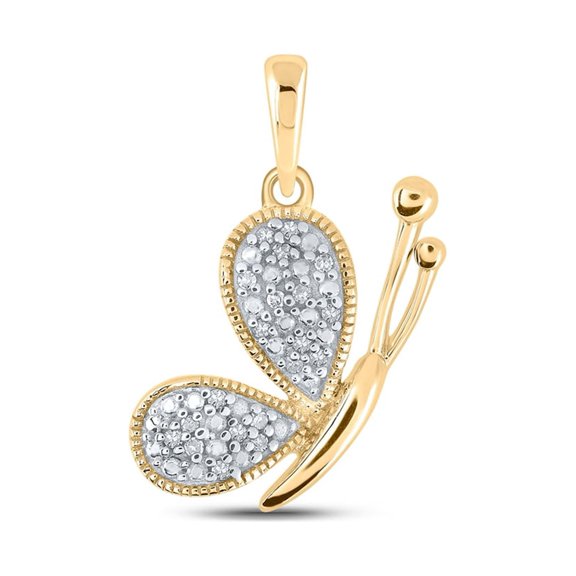Macey Worldwide Jewelry 10k Yellow Gold Diamond Butterfly Pendant 1/20 Ctw