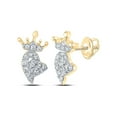 thumbnail image 1 of Macey Worldwide Jewelry 10k Yellow Gold Diamond Crown Lovely Heart Earrings 1/12 Ctw, 1 of 2
