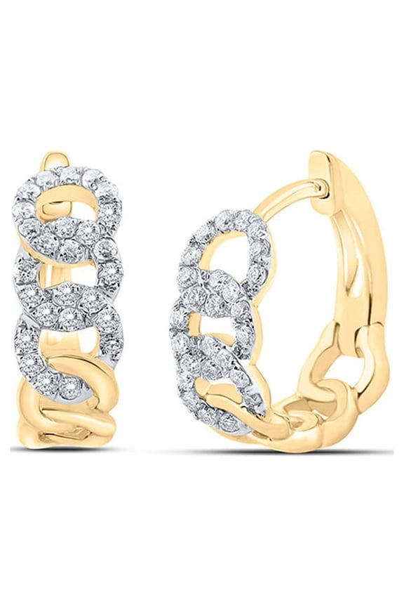 10k Yellow Gold Diamond Cuban Link Hoop Earrings 1/4 Ctw