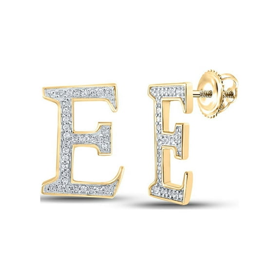 Macey Worldwide Jewelry 10k Yellow Gold Diamond E Initial Letter Earrings 1/8 Ctw