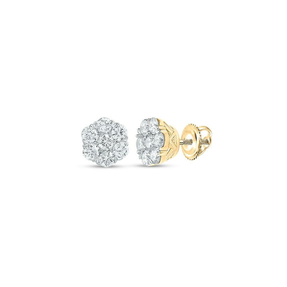 Macey Worldwide Jewelry 10k Yellow Gold Diamond Flower Earrings 1 Ctw