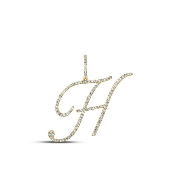 Macey Worldwide Jewelry 10k Yellow Gold Diamond H Initial Letter Pendant 5/8 Ctw