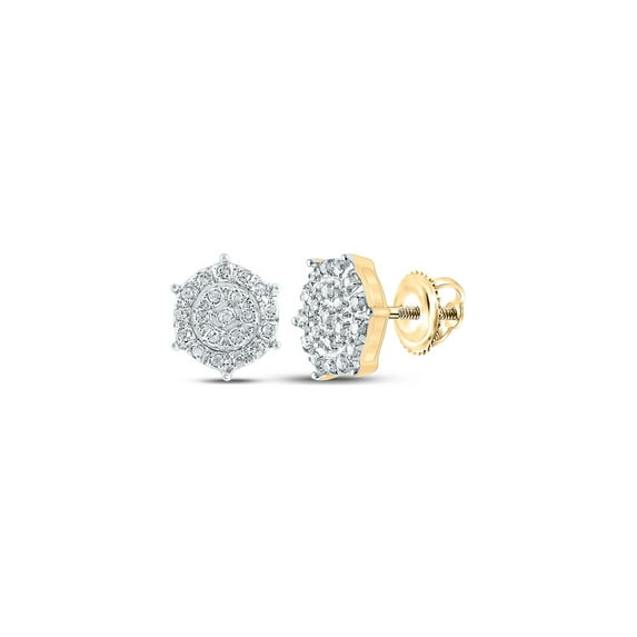 Macey Worldwide Jewelry 10k Yellow Gold Diamond Hexagon Earrings 1/8 Ctw