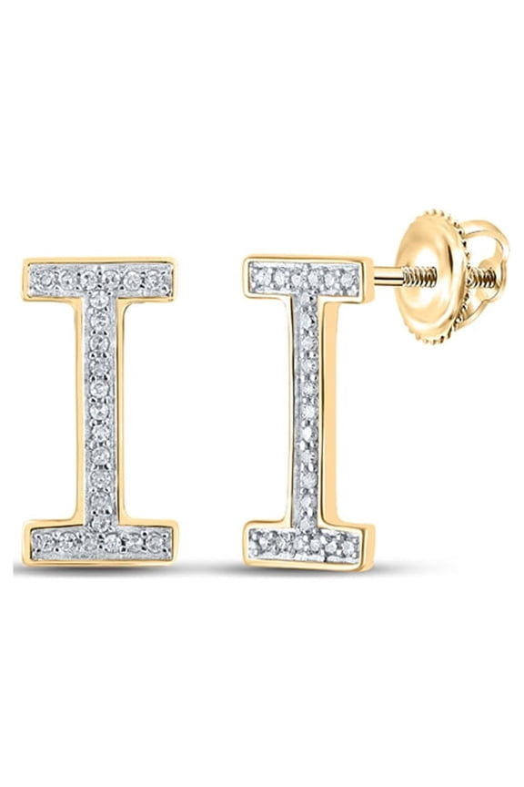 10k Yellow Gold Diamond I Initial Letter Earrings 1/10 Ctw