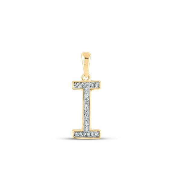 Macey Worldwide Jewelry 10k Yellow Gold Diamond Initial I Letter Pendant 1/20 Ctw