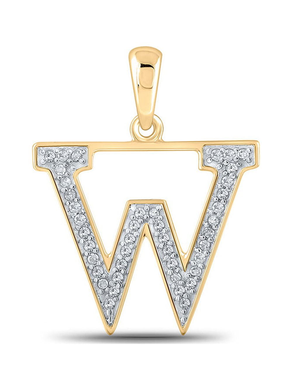 Macey Worldwide Jewelry 10k Yellow Gold Diamond Initial W Letter Pendant 1/12 Ctw