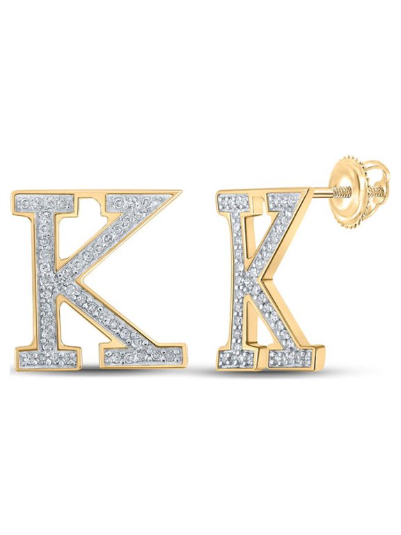 10k Yellow Gold Diamond K Initial Letter Earrings 1/6 Ctw